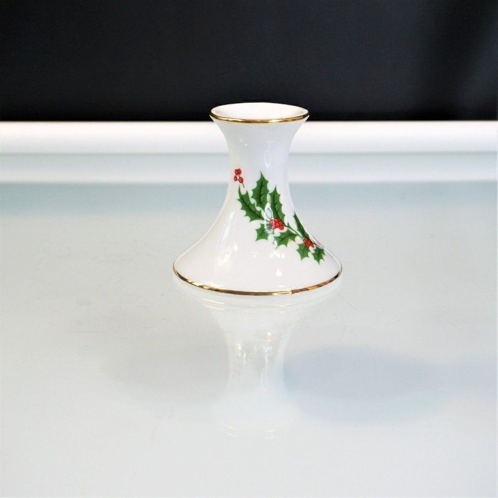 Christmas Holly Berry Candle Holder Gold Trim Vintage MCM Japan - Picture 2 of 6